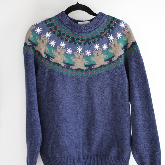 Sweaters - Blue Patterned womens Sweater 100% cotton
